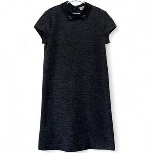 Women’s XSP Loft Charcoal Heather Gray Tweed Shift Dress Embellished Collar